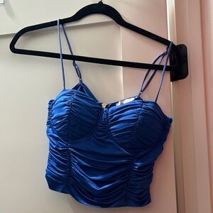 Blue Ruched Spaghetti Strap Top